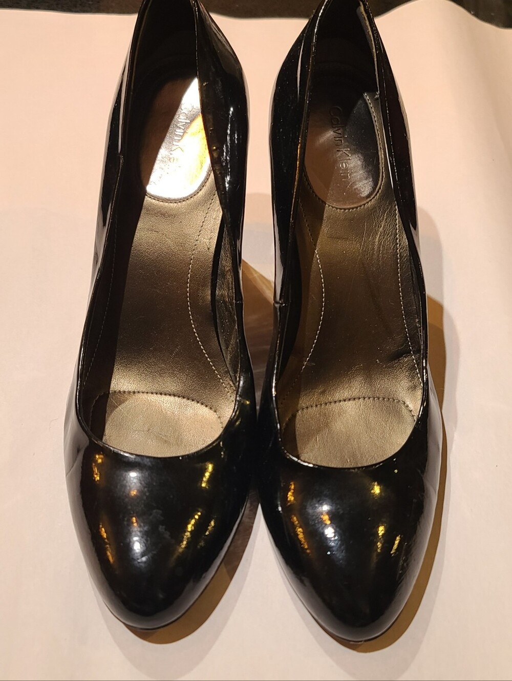 Calvin Klein Black Patent Leather Pointed Toe Slip On Pump Heels, Sz 11M